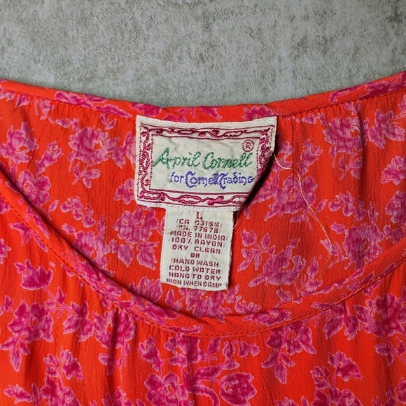 Vintage April Cornell Floral Maxi Dress Pink Cottage Waist Tie Rayon Folk‎ - Picture 7 of 11